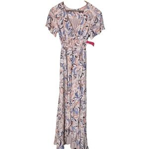 Ingrid & Isabel Maternity Dress Pink Floral Flutter Short Sleeve Knit Faux Wrap